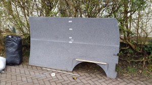 Window position marked on fabric with tape