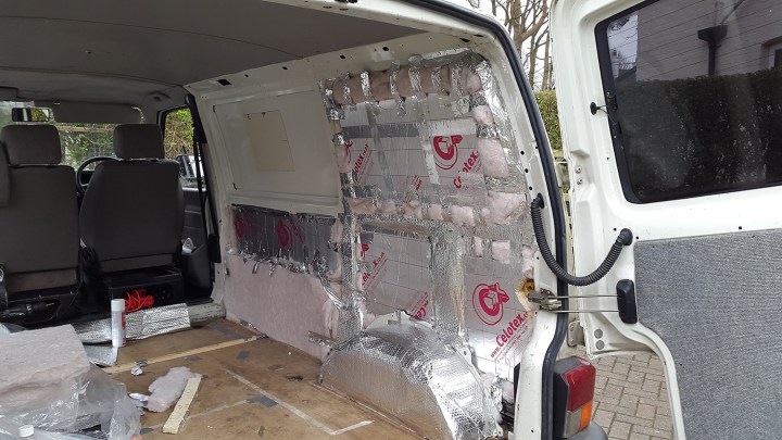 A finished wall of insulation ready for ply board