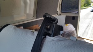 New seat cover fitted over T4 bench, note there is a zip feature running under where the belt sits