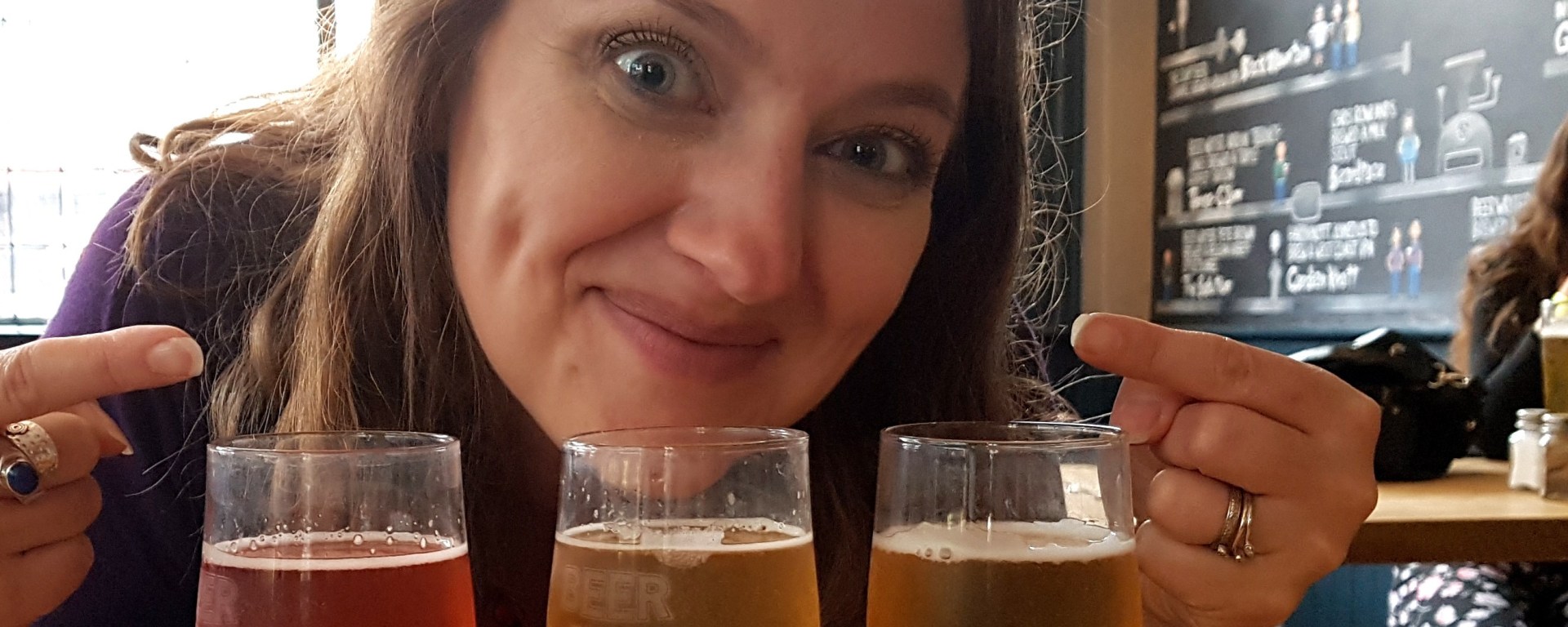 Enjoying a tasting rack at the Cambrian Tap